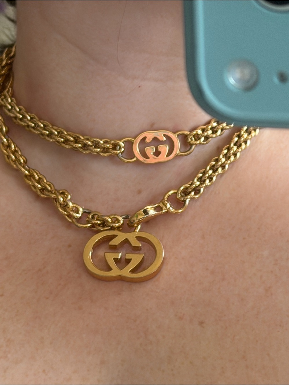 Vintage 80s Gucci Gold Double-Logo Chain Necklace/Belt Gold Plated
